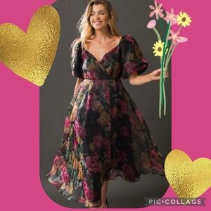 Flying Tomato M Organza Melanie Floral Midi Dress BEAUTIFUL